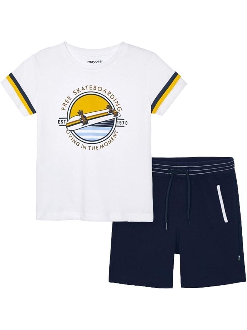Size 8 Boys Mayoral White and Navy Kids Matching Set
